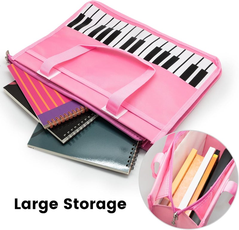 BestSounds Piano Bag, Zipper Waterproof Oxford Cloth Music Piano Accessories Book Bag Tote for Students Kids, Girls, Women, Gifts for Music Lovers Musicians (Pink) - Image 3